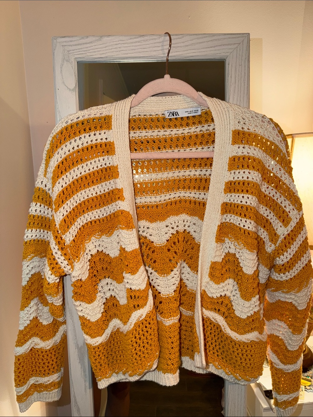 Zara Mustard and Cream Crochet Cardigan